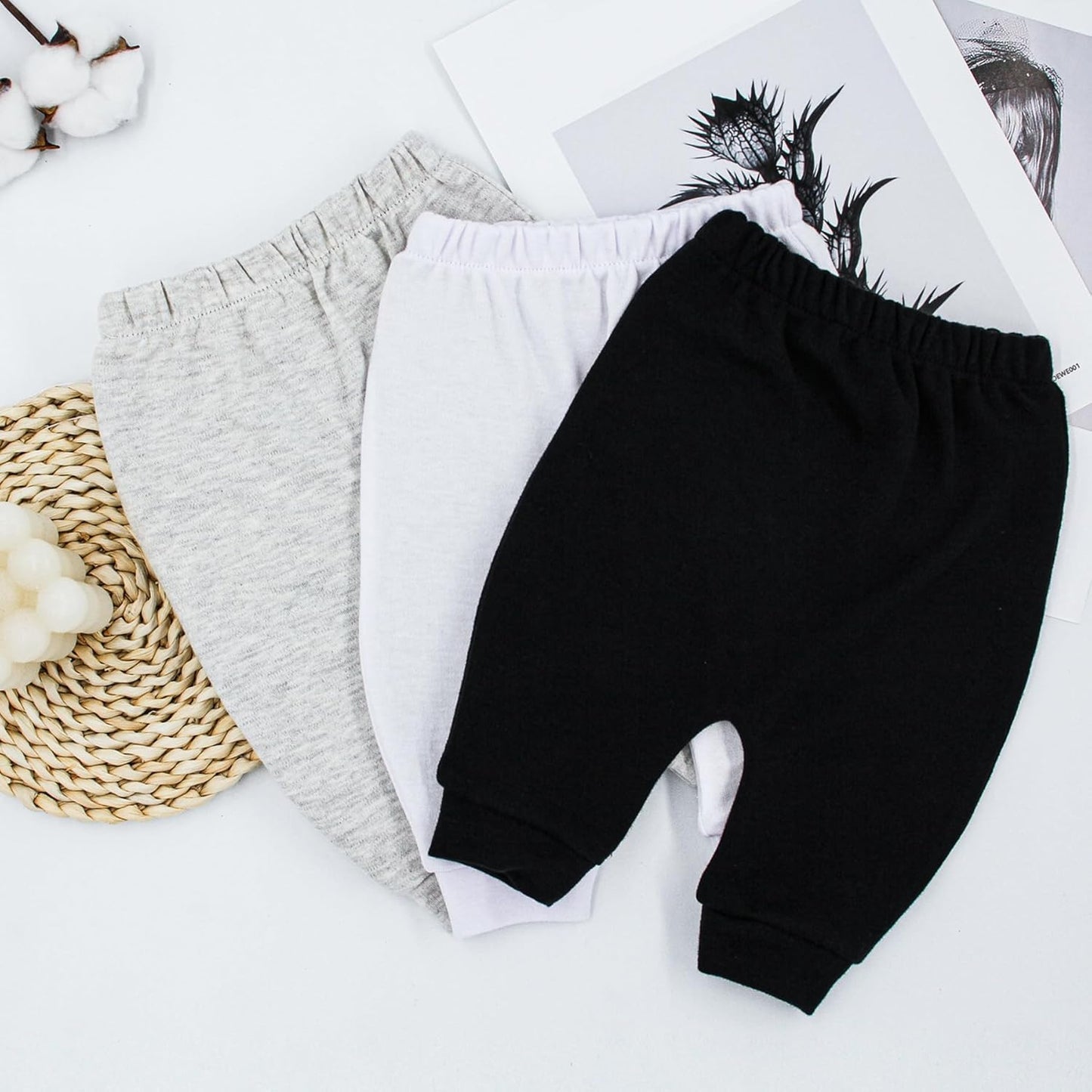 Hakochia Baby Pants for Boys & Girls: 100% Cotton, Soft, Comfy, Ample Diaper Room 0-36 Months