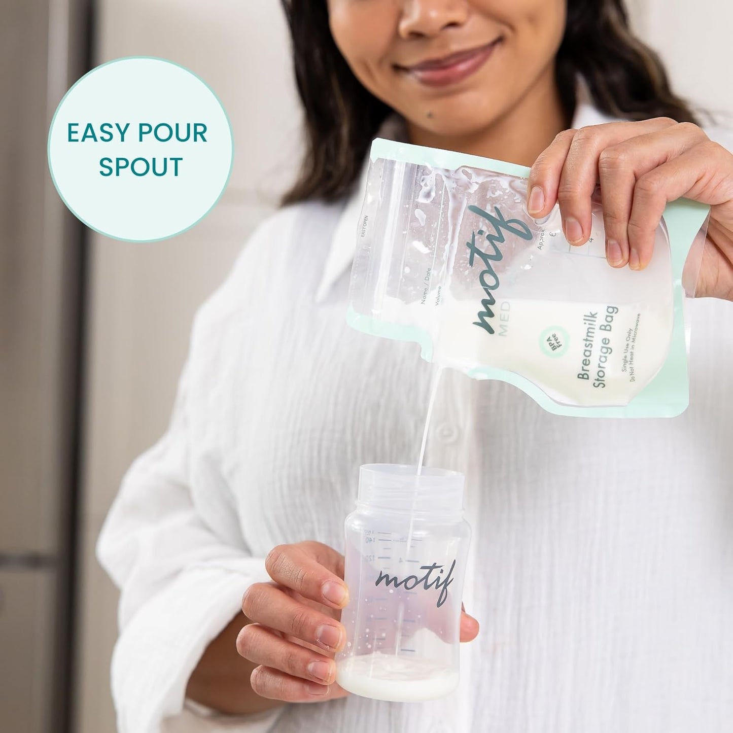 Motif Medical Breastmilk Storage Bags - Breastmilk Freezer Bags w/Easy Pour Spout, Write-On Label - Leak-Proof Double Zipper Milk Bags for Breastmilk - Breastfeeding Mom Gifts (6 Oz, 40 Count)