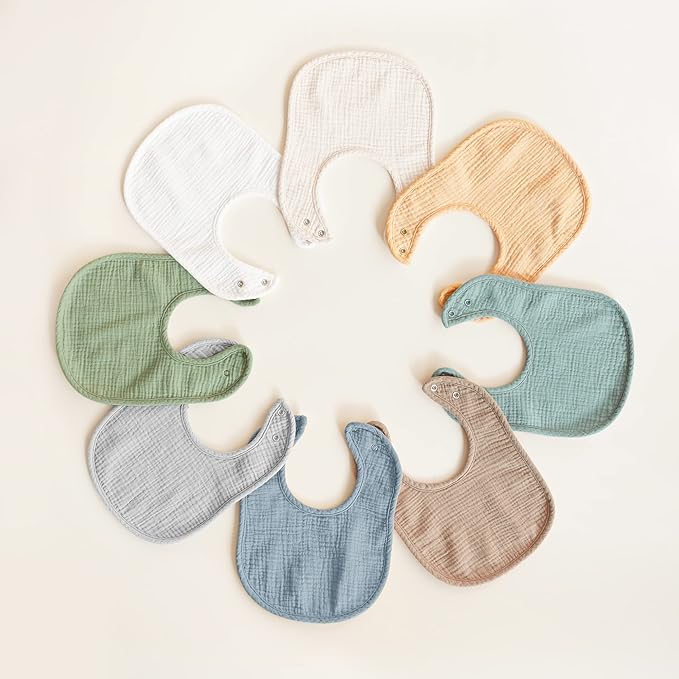 Konssy Muslin Baby Bibs 8 Pack Baby Bandana Drool Bibs Cotton for Unisex Boys and Girls, Soft Absorbent Set for Teething and Drooling
