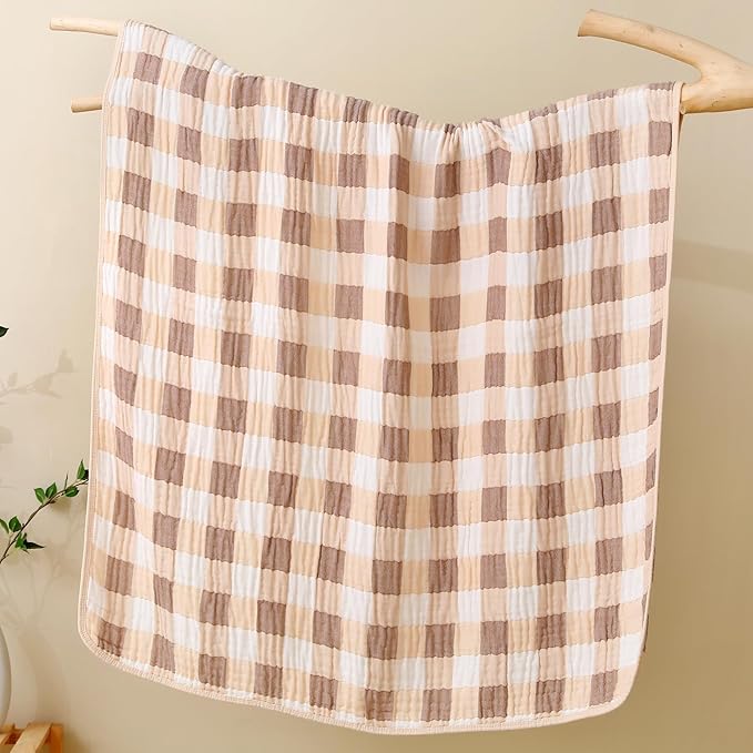 Ultra-Soft Muslin Baby Blanket - Swaddle & Crib, 43x43 (Warm Coffee)