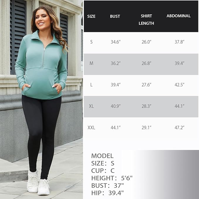 GINKANA Maternity Women's Long Sleeve Shirt Half Zipper Lapel Lightweight Casual Maternity Pullover with Pockets
