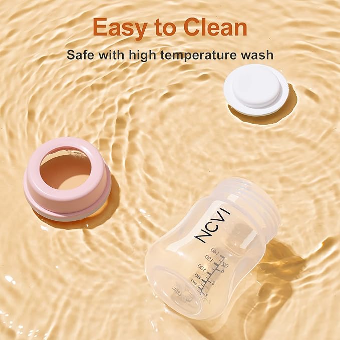 NCVI Baby Bottles Compatible with NCVI Breast Pump 8782/8780-2, Breast Milk Storage Bottles with Nipples and Travel Caps, Anti-Colic, BPA Free, 4.7oz/140ml, 2 Count