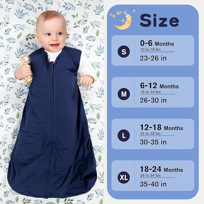 Baby Sleep Sack 12-18 Months Baby Wearable Blanket 100% Rayon Cotton 2-Way Zipper Toddler Sleeping Sack,Comfy Soft Lightweight TOG 0.3(Cyan)