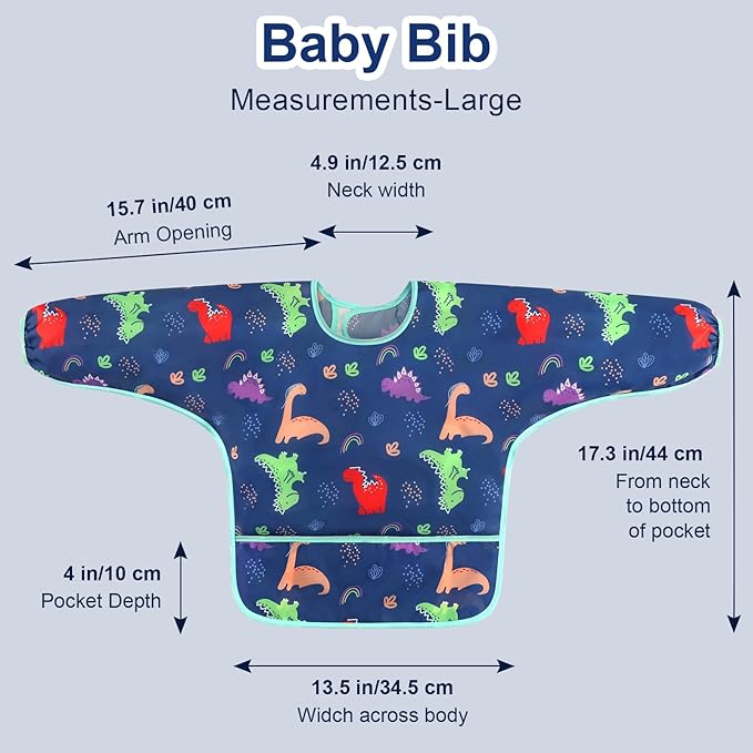 Accmor 5 Pack Long Sleeve Bibs, Baby Smock Waterproof Sleeved Bib Smock for Baby Toddler 6-36 Months