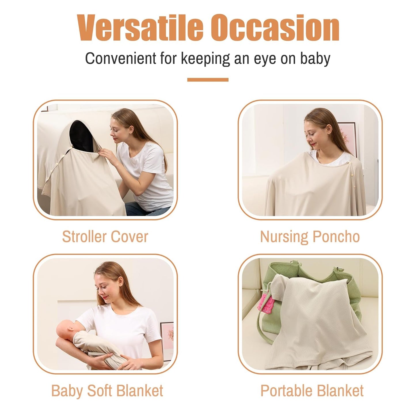 Nursing Cover for Breastfeeding- Viscose from Bamboo Ribbed Covers for Baby Breast Feeding, Full Coverage Privacy, Soft & Breathable Nursing Covers, Multi-Use Shawl Car Seat Cover