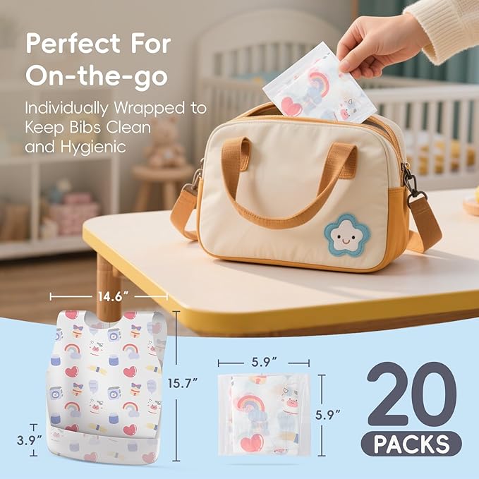 KIIS Disposable Baby Bibs for Travel - Waterproof Baby Smock Bibs for Eating, Toddlers & Kids - Travel & Daycare Essentials