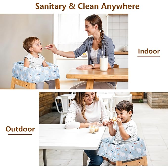 High Chair Cover for Baby Restaurant: Sprouterie Baby Highchair Covers for Restaurant Waterproof Washable Stain and Slip Resistant Portable for Children Outdoor Indoor Eating Blue Polar Bear