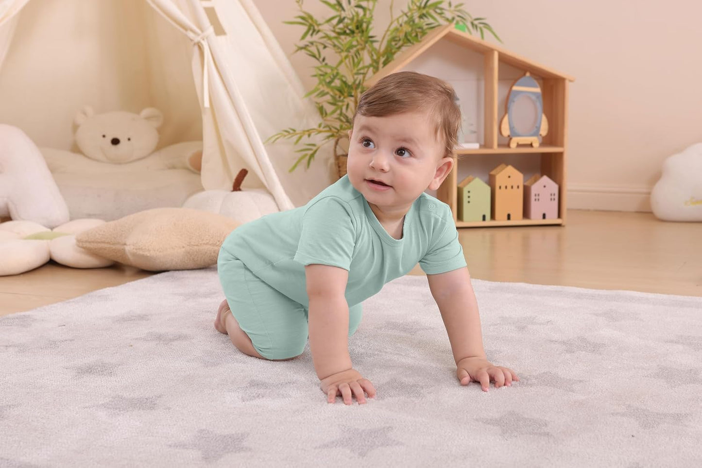 GUISBY Baby Short Sleeve Bodysuit Snap Crotch Closure Cotton Pajamas for Baby 3-Packs