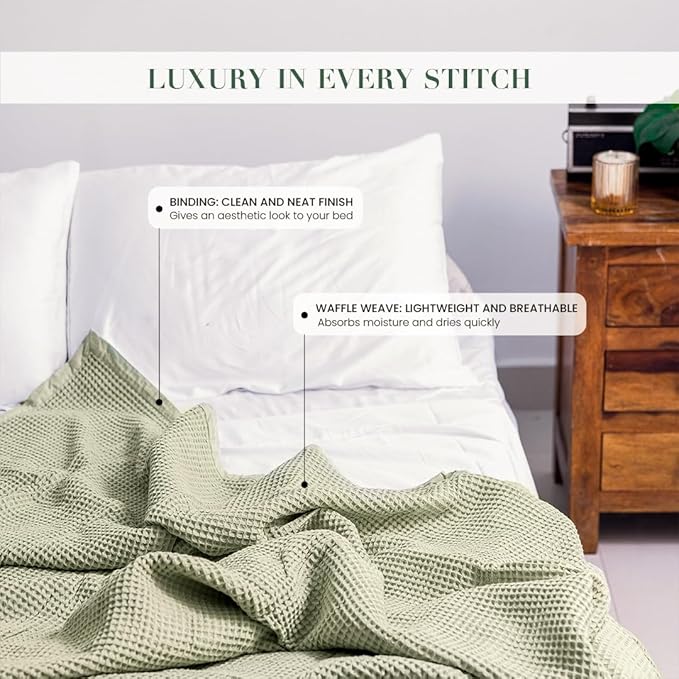 Salt Earth GOTS Certified 100% Organic Cotton Throw Blanket, 60" X 80" Waffle Blankets & Throws for Bed, Throw Blanket for Couch, Modern and Cozy Blanket, All Seasons Comfy Soft Blanket (Sea Foam)
