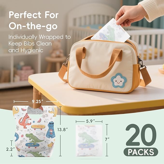 KIIS Disposable Baby Bibs for Baby Boys and Girls - Individually Packaged - Hygienic, Soft and Leakproof (20 PCS / 60 PCS)