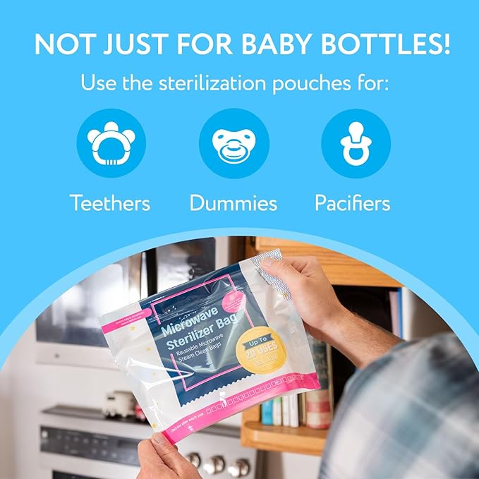 Impresa Microwave Baby Bottle Steam Bags - Reusable Up to 20 Uses & Baby Travel Essential - Multipurpose Steam Bag for Breast Pump Parts & Bottle Cleaning in Microwave - Pack of 1, 15 Count