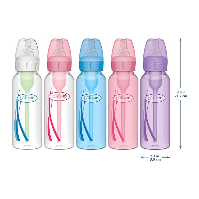 Dr. Brown’s Natural Flow Anti-Colic Options+Narrow 8oz/250mL Baby Bottle + Lovey Gift Set with Level 1 Slow Flow Nipples, Pink