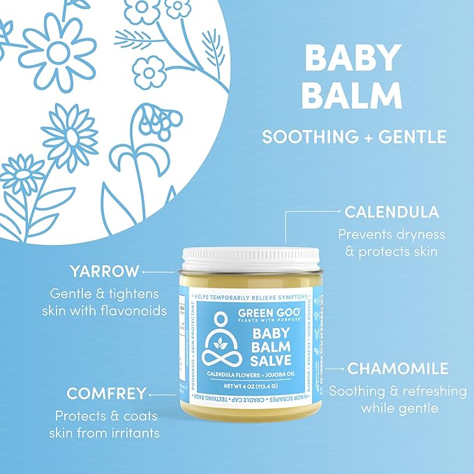 Green Goo Baby Balm, Organic Gentle Moisturizing & Soothing Baby Lotion, Helps Relieve Skin Irritations, 4 Oz Jar