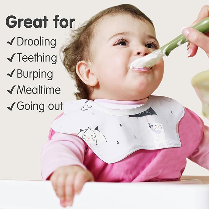 JaGely 12 Pack 360° Rotate Baby Bibs Waterproof Bibs Baby Girl Muslin Bib Snap Cotton Absorbent Infant Drool Feeding Burp Cloth for Infant 0-12 Months