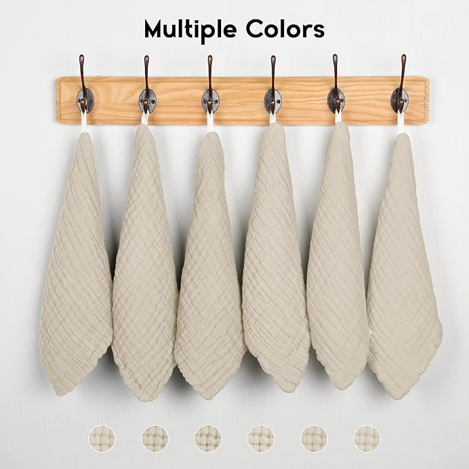 Muslin Baby Washcloths 6 Pack, 100% Cotton Wash Cloths for Babies, Large 12''X12'' Burp Cloths Absorbent and Soft for Newborn Infants Kids Boys Girls - Apricot