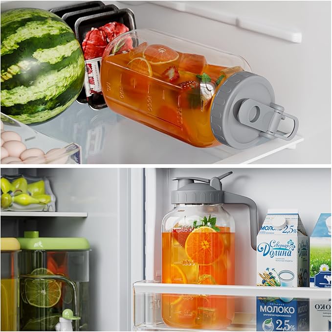 Glass Mason Jar Pitcher, 64 oz Wide Mouth Jug with Pour Spout Handle Lid for Cold Brew Coffee, Ice Beverage, Iced Juice, Lemonade, Sun Tea, Fruit Drinks Container