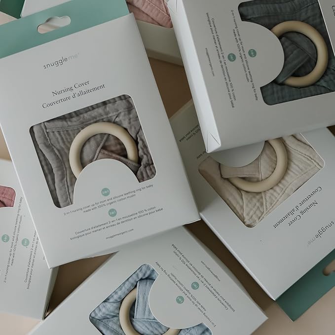 snuggle me® Nursing Cover - 100% Organic Cotton Muslin Nursing Cover Up for Breastfeeding with a BPA-Free Silicone Teether Ring, Ultra-Soft & Lightweight (33.5″ × 39.4″)