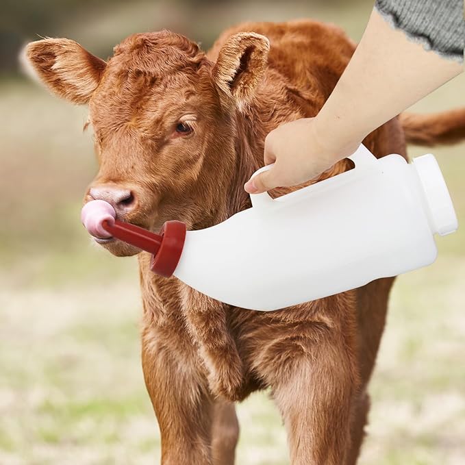 1 Set Nurser Bottles with Handle and Silicone Horizontal Calves Nursing Calf Bottle with a Replacement Nipple Livestock Supplies,Cow Milk Bottle(2.11 Quart ) (Horizontal)