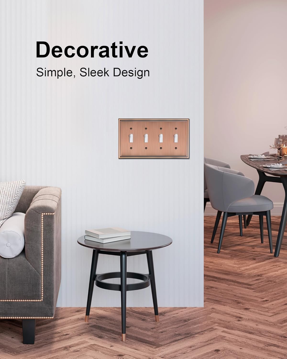 2-Pack Quad Toggle Light Switch Cover Plate, Durable Zinc Alloy Decorative Switch Plate Covers, Antique Copper 4 Gang Wall Plate for Toggle Light Switch and Rotary Dimmer Switch