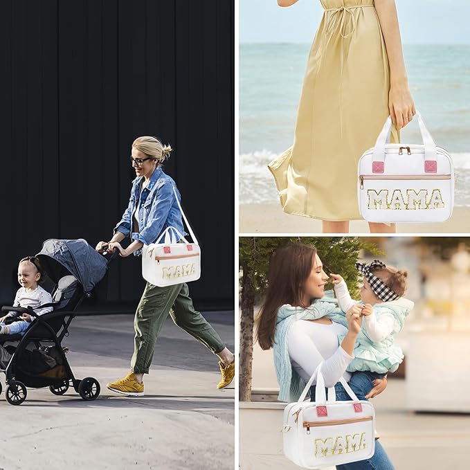 rain bunny Wearable Breast Pump Bag with Cooler and Ice Pack Compatible with Elvie Pumps and Medela Pump in Style, Pumps Cooler Bag with Shoulder Strap, Work, Travel and Family Use (White)