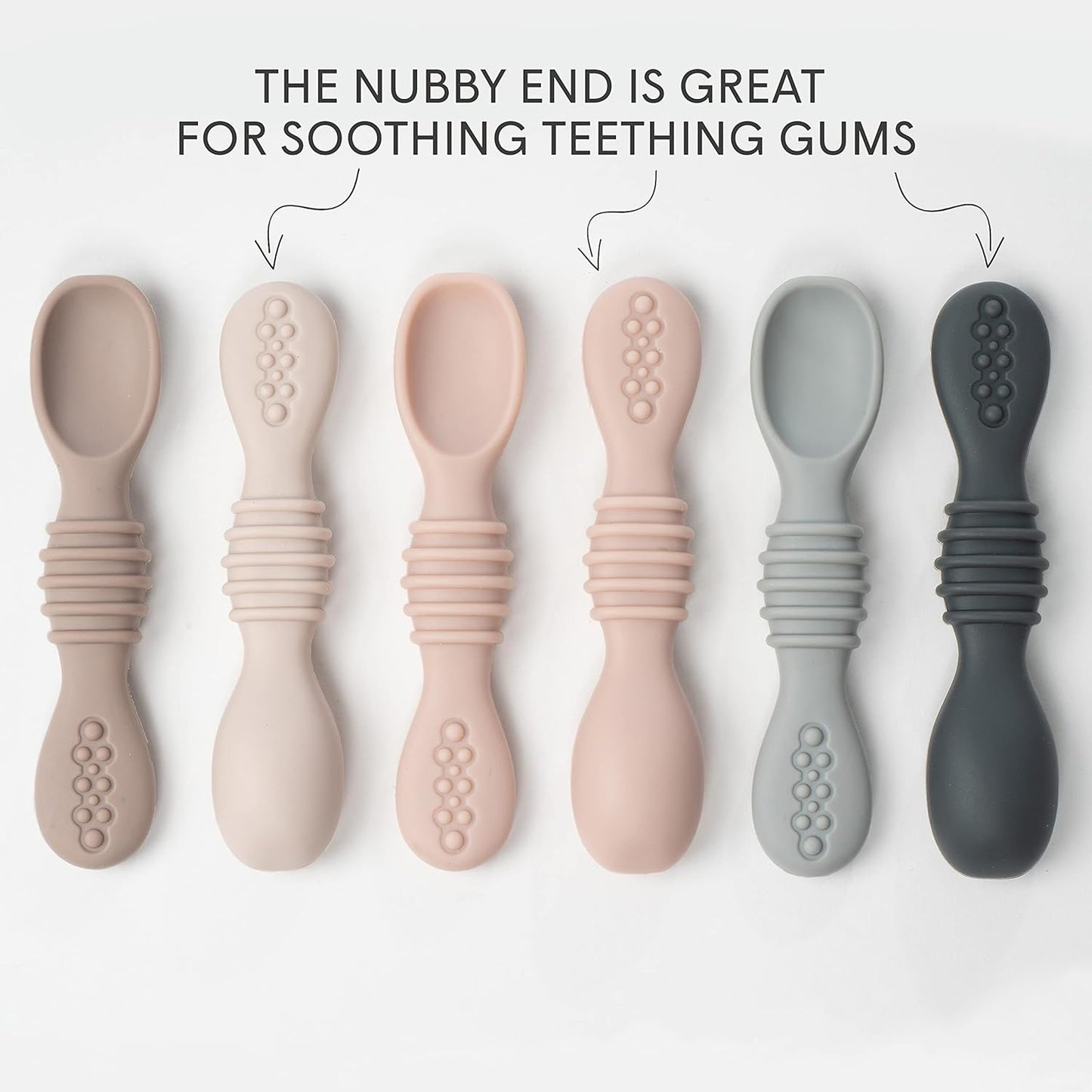 Simka Rose Silicone Baby Spoons Self Feeding 6 Months - First Stage Infant Spoons for Babies & Toddlers- Baby Led Weaning Spoons Set of 6- Easy on Gums Food Training Utensils Dishwasher Microwave Safe