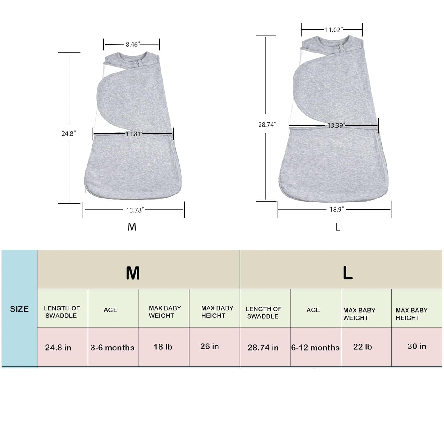 Baby Sleep sack Swaddle,Sleep Sack 3-6 Months,3-Way Adjustable Wearable Transition Swaddles Blanket Boy And Girl,100% Cotton,TOG 1.0(Grey)