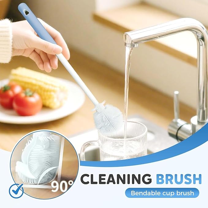 3Pcs 360° Flexible Silicone Bottle Brush with Long Handle Multifunction Flexible, Deep Cleaning for Narrow Neck Bottles, Baby Bottles, Water Bottles (Rouge Powder)