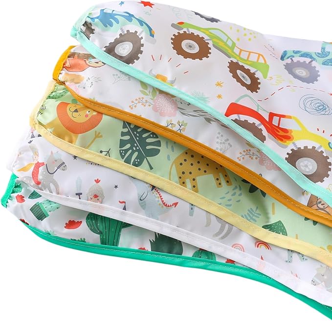 Long Sleeved Bibs, Pack of 5,Lightweight Waterproof Shirt Bibs for Baby Toddler 6-30 Months