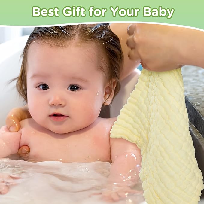 Breling 20 Pcs Baby Muslin Washcloth 12 x 12 Inch 100% Cotton Soft and Absorbent Muslin Washcloth Burp Cloth Wipe Newborn Face Towel for Baby Boy Girl Sensitive Skin (Blue, White, Green, Yellow, Pink)