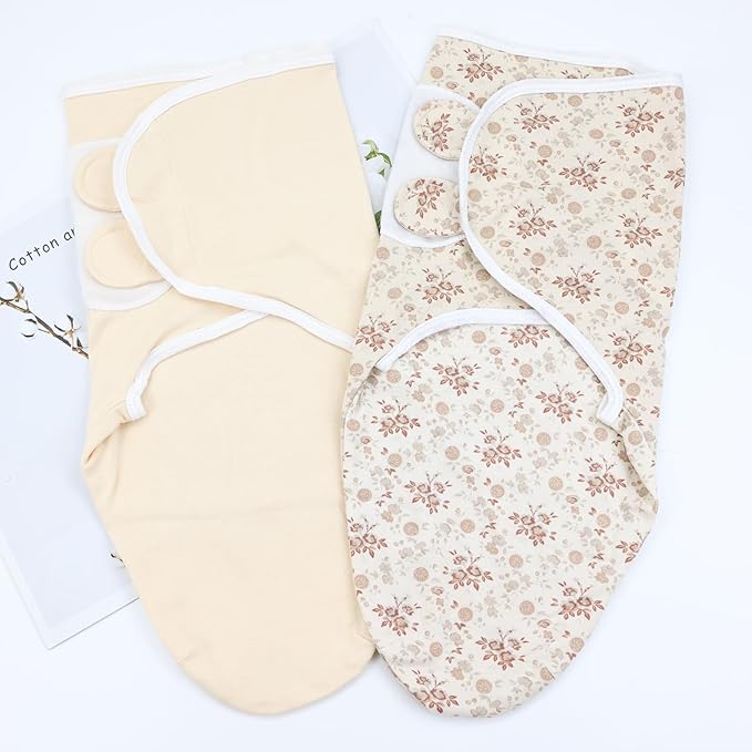 Cinaci 2 Pack Adjustable Soft Cotton Blend Newborn Baby Receiving Swaddle Blankets Sleep Sacks with Nursery Hats Caps Beanies Bonnets for Baby Girls Boys Newborns Infants