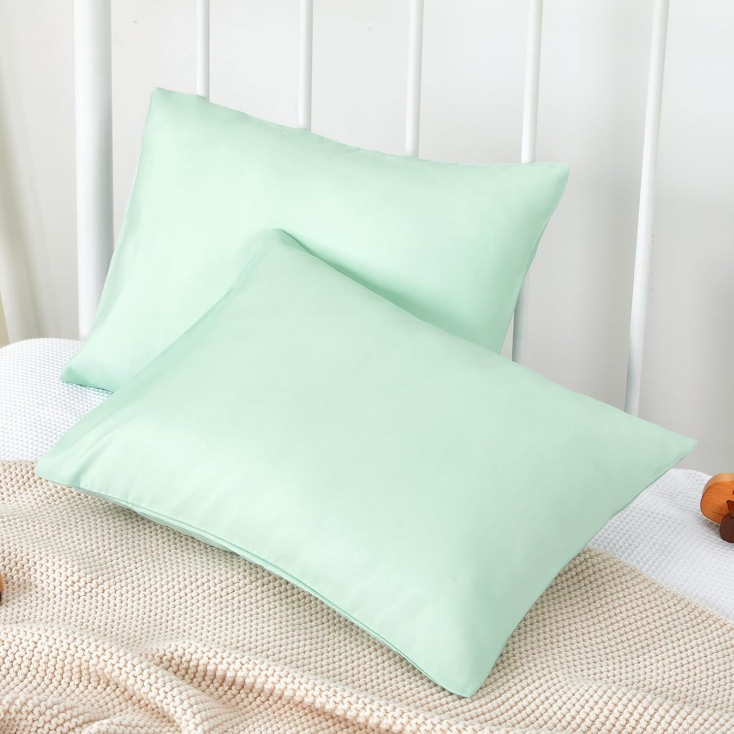 TILLYOU Toddler Pillowcase 2 Pack with Envelope Closure,13" x 18" Silky Soft Microfiber Travel Kids Pillowcase for Boys and Girls, Sage Green