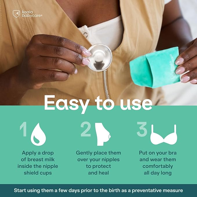 Koala Babycare The Original Nursing Cups 100% Silver – Nipple Shields for Nursing Newborn - Breastfeeding Essentials Protect and Soothe Cracked Nipples - Standard Size