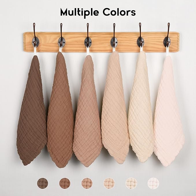 Muslin Baby Washcloths 6 Pack, 100% Cotton Wash Cloths for Babies, Large 12''X12'' Burp Cloths Absorbent and Soft for Newborn Infants Kids Boys Girls - Gradient Brown