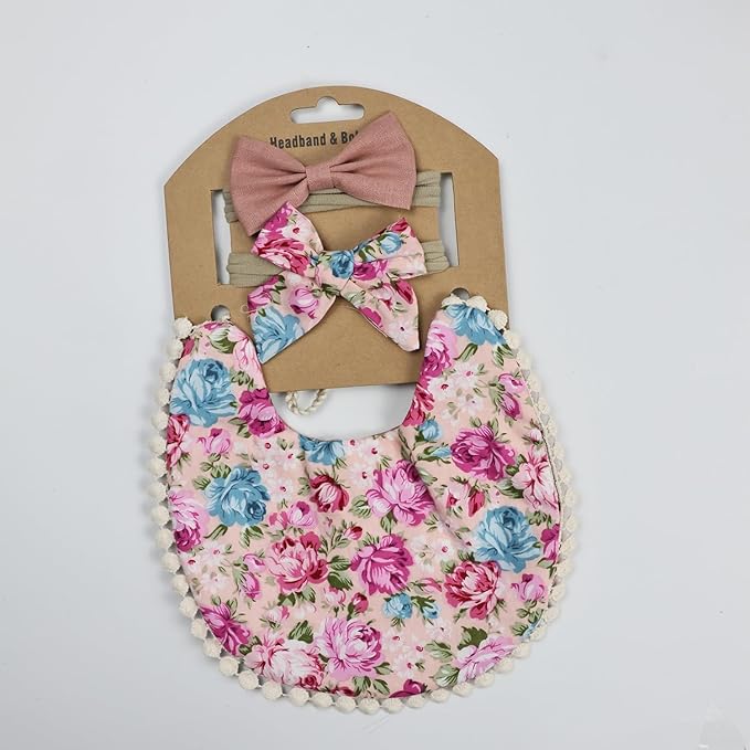 Baby Girls Floral Print Bibs, Reversible Burp Cloth Set for Newborn Infant Toddlers