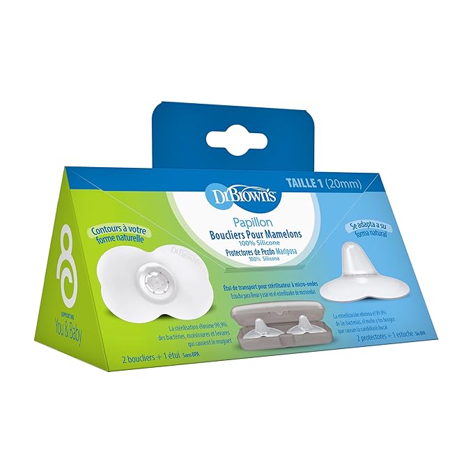 Dr. Brown's Butterfly Breastfeeding Nipple Shields for Protecting Sore, Flat or Inverted Nipples, Essential for Latching Difficulties with Microwave Sterilizer Carrying Case, 20mm