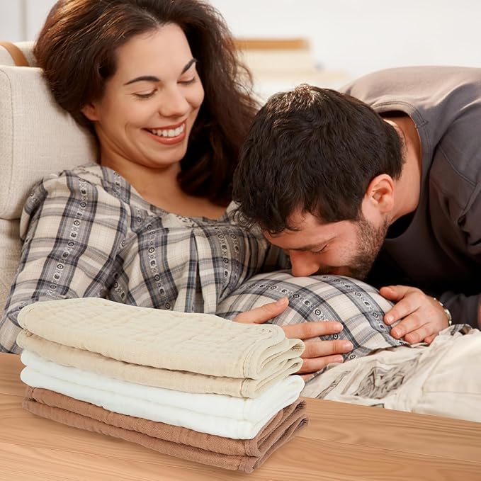 Baby Burp Cloth 100% Cotton Newborn Cotton Muslin Burp Cloth 10x20 inches (White & Coffee 6 Pieces)