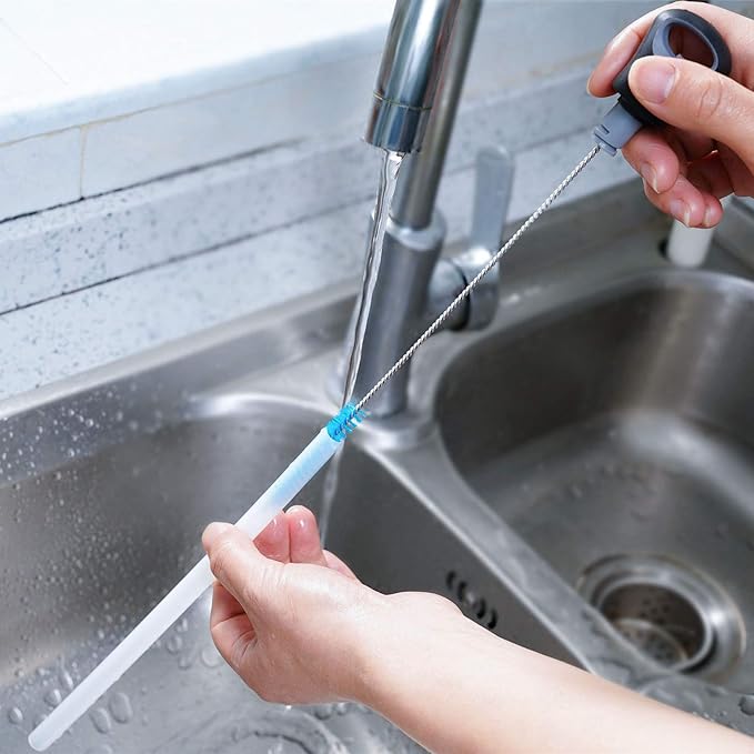 2-in-1 Bottle and Straw Cleaning Brush, Long Handle Water Bottle Cleaner Brush for Sports Bottles, Baby Bottles, Mugs, Straws, 2 Pack