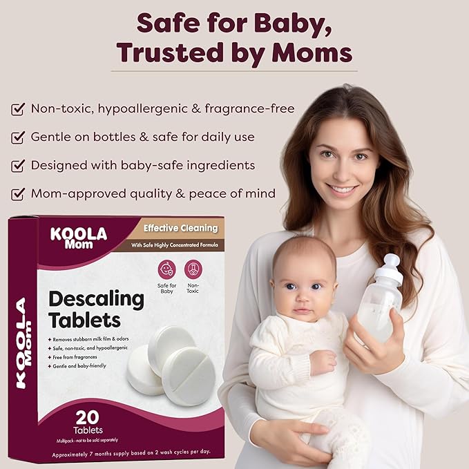 KOOLA Mom Descaling Tablets for Baby Bottle Washer Sterilizers & Warmers - 20ct, Compatible with Momcozy & Baby Brezza Removes Stubborn Mineral Scale, Non-Toxic & Baby-Friendly, Extends Product Life