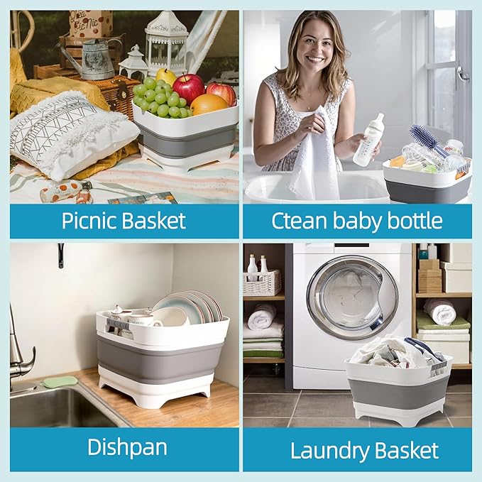 Collapsible Wash Basin for Baby Bottles - 2.4 Gallons Portable Wash Bin for RV Camping Sink, Space-Saving Dish Tub.Laundry & Utility Room Sinks