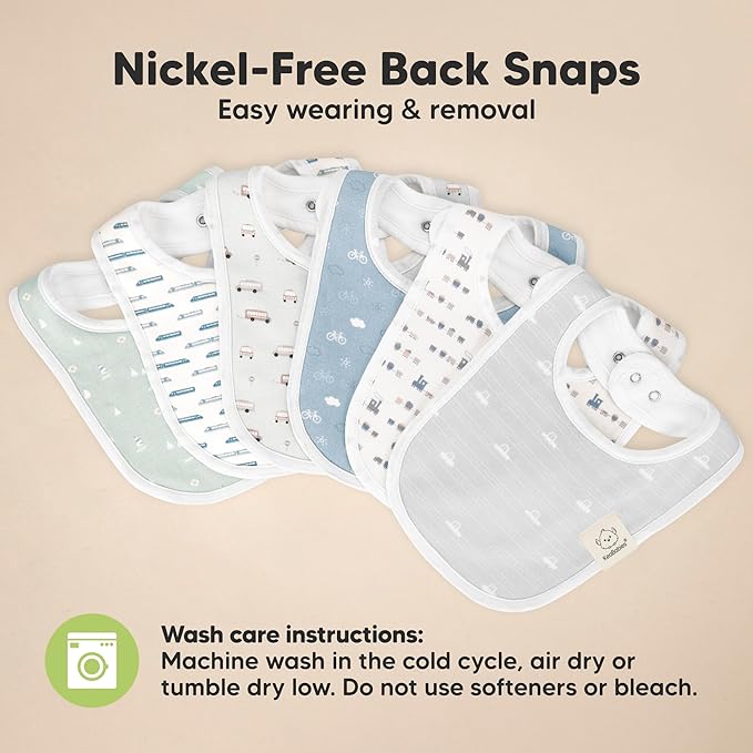 8-Pack Organic Baby Bibs for Boys, Girls - Soft Cotton Drooling and Teething Bibs for Baby Girl & Boy, Extra Absorbent, Easy To Clean & Put On for Toddler, Newborn, Infant 0-24 Months (Vessels)