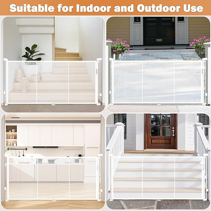 42" Extra Tall Retractable Baby Gates Dog Gate for Stairs, 55" Wide Mesh Baby Gate Pet Gate with Support Rods for The House, Child Safety Gates for Doorways, Hallways, Deck, Porch, Indoor, Outdoor