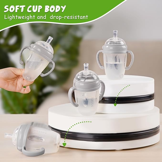 haakaa Weighted Straw Sippy Cup for 6+ Month Old, Silicone Baby Straw Cup Toddler Water Bottle with Straw Brush, 8oz/250ml, Grey