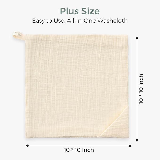 Momcozy Baby Washcloths - 4 Layer Design| Medium Thickness| Premium Cotton for Newborns' Skin-Great for Bathing, Wiping & on-The-go Use, Shower Gift and Essential(5 Pack, 10x10 inch)