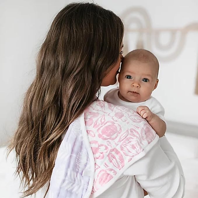 aden + anais Essentials 100% Cotton Muslin Burpy Bib – Multi-Use, Absorbent 4-Layer Burp Cloth, Drool Cloth and Full-Coverage Snap-Closure Baby Bib, 22.5” X 11”, Single, Damsel