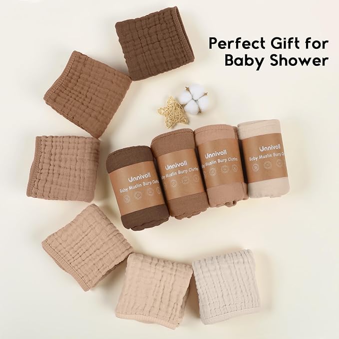 Muslin Burp Cloths for Baby 100% Cotton Burping Cloths for Boys Girls Large 20''X10'' Extra Soft and Absorbent 12 Pack - Gradient Coffee