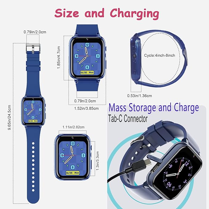 Goodatech 1.69'' Kids Smart Watch 4-12 Years Boys Girls, 26 Puzzle Games,HD Camera,Video Music Player,Pedometer,Flashlight,Alarm Clock,Learn Card,Audio Book,Smartwatch for Children Gifts (Blue)