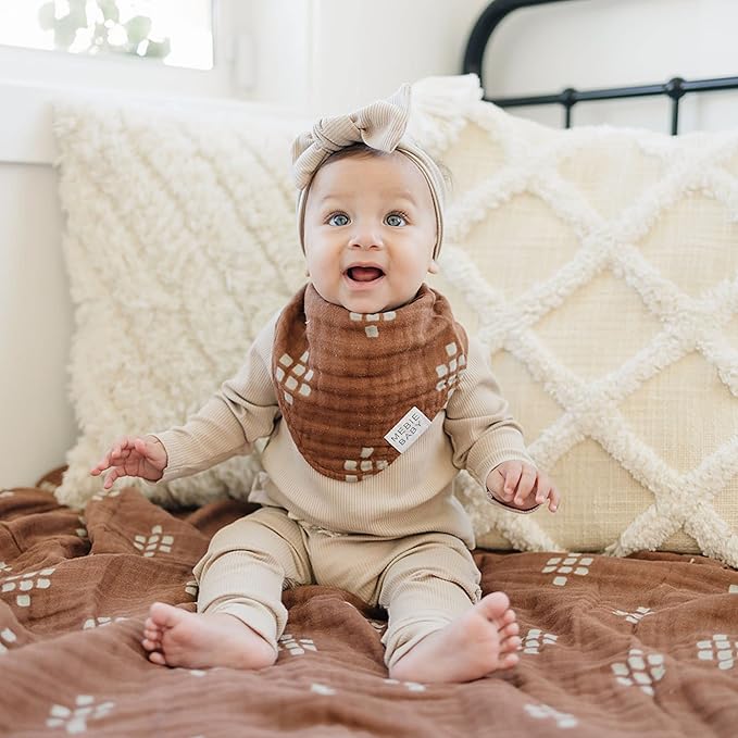 Mebie Baby Muslin Cotton Bib, 3 pack, Baby Bib Set for Burp, Spit Up, Drool, Bandana Bibs for Baby Boy or Baby Girl