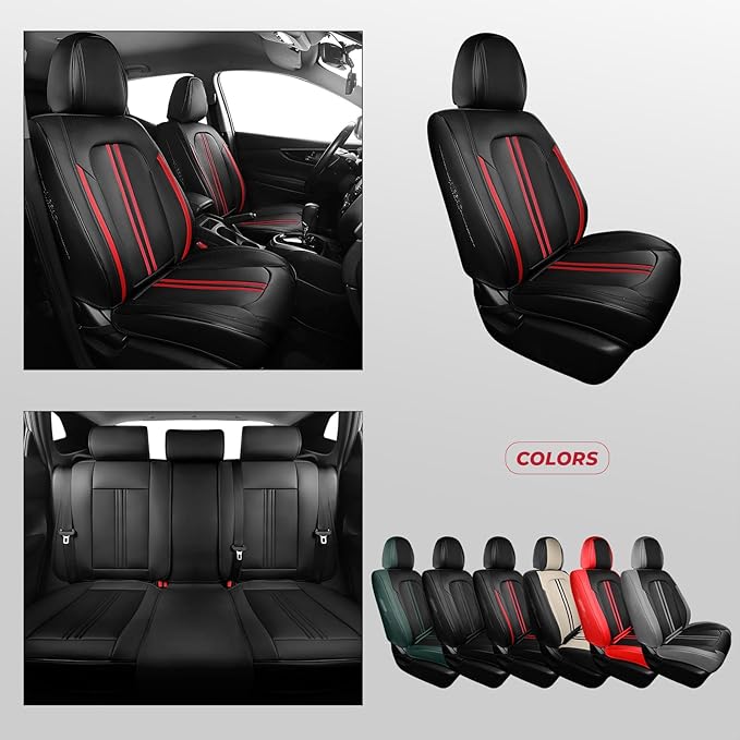 FREESOO Leather Car Seat Covers Full Set, Waterproof Black Seat Covers for Cars Trucks SUV, Luxury Car Seat Covers Front Seats and Back, Automotive Car Seat Cushion Protector Fit for Most Vehicles