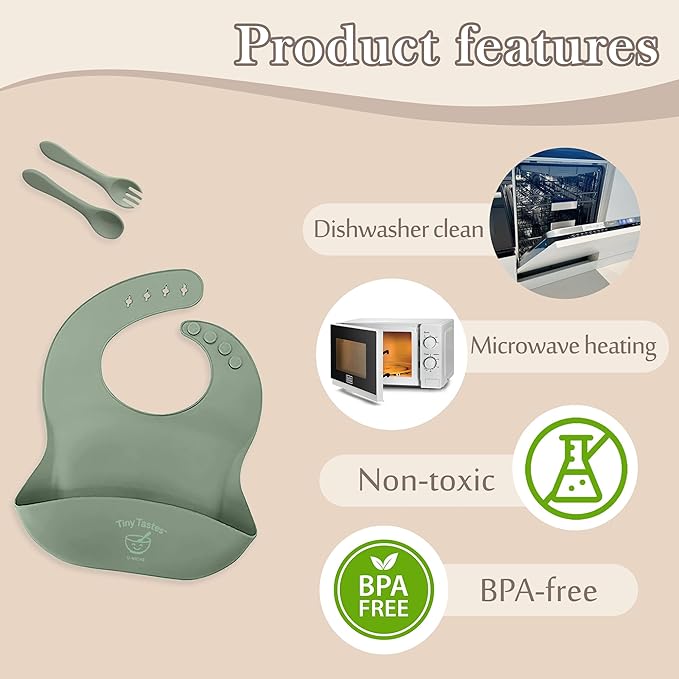 10-Piece Silicone Baby Feeding Set – BPA-Free, Spill-Proof Suction Plate, Bowl, Bib, Snack Cup & Utensils | Dishwasher Safe, Baby Gift Ready (Green)