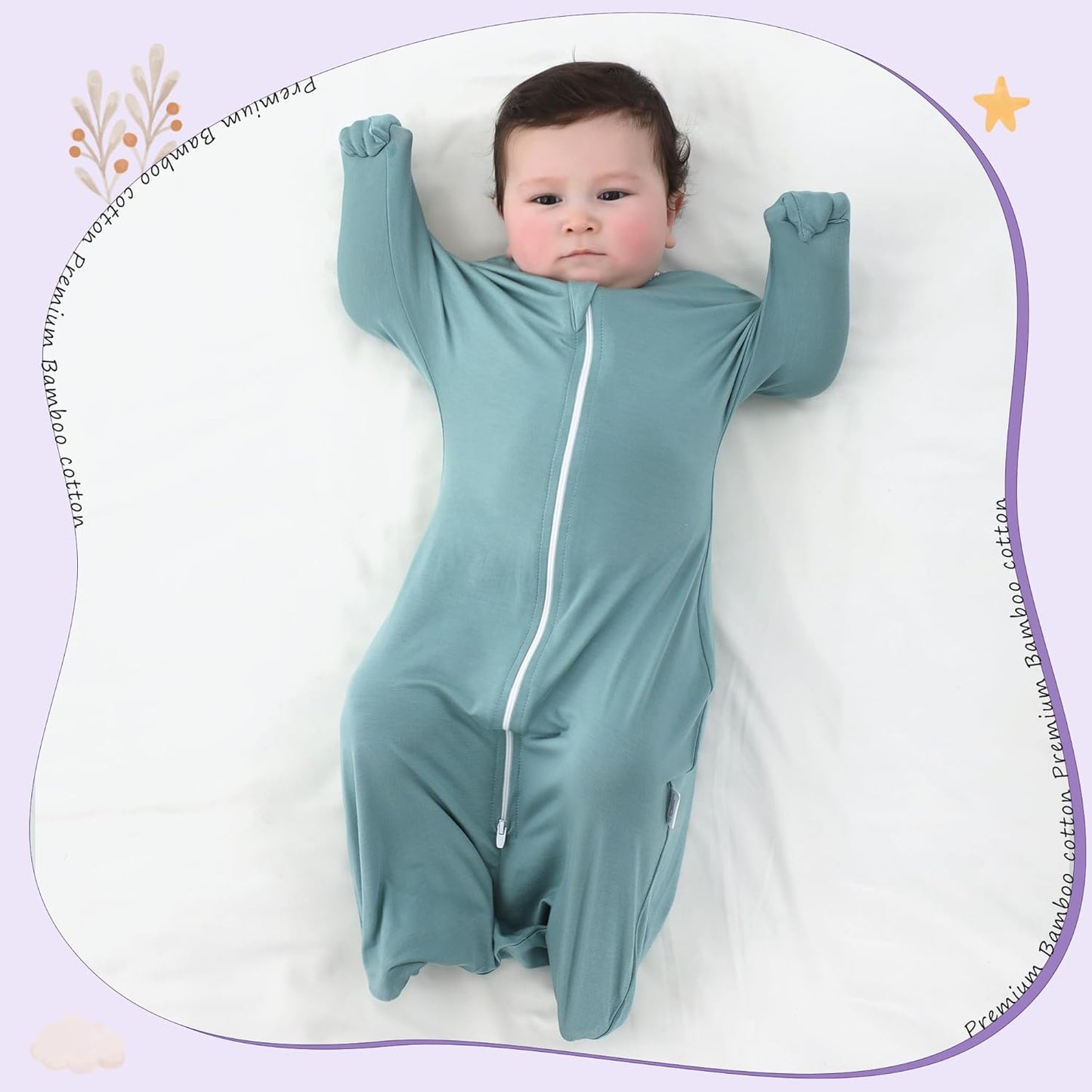 PuppyPaws Baby Sleep Sack 2-Pack Set, Transitional Swaddle, Sleep Sack 0-3 Months, Wearable Blanket Baby with 2-Way Zipper Summer, 95% Rayon derived from Bamboo, 5% Spandex